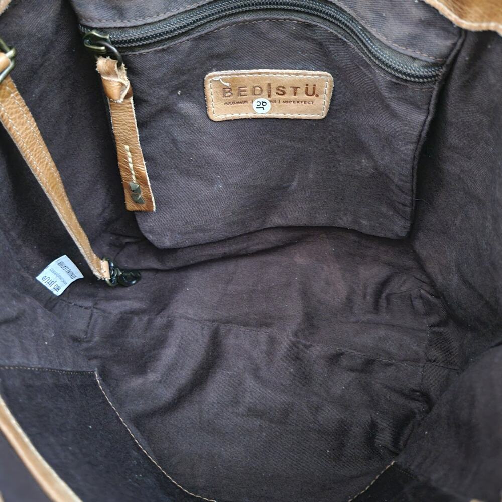 Bed Stu Stevie Tote Shoulder Bag Full Grain Leather Brown Whipstitch Dual Straps - Picture 7 of 13